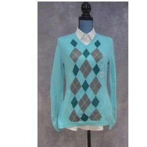 NEW Croft & Barrow Aqua Argyle Plaid Sweater XS